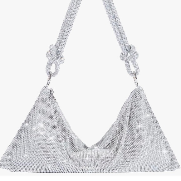 NWOT Silver Rhinestone Evening Bag with detachable strap. - Picture 12 of 12